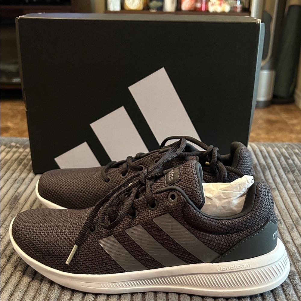 adidas Women’s Black Mesh Athletic Sneakers with Gray Stripes